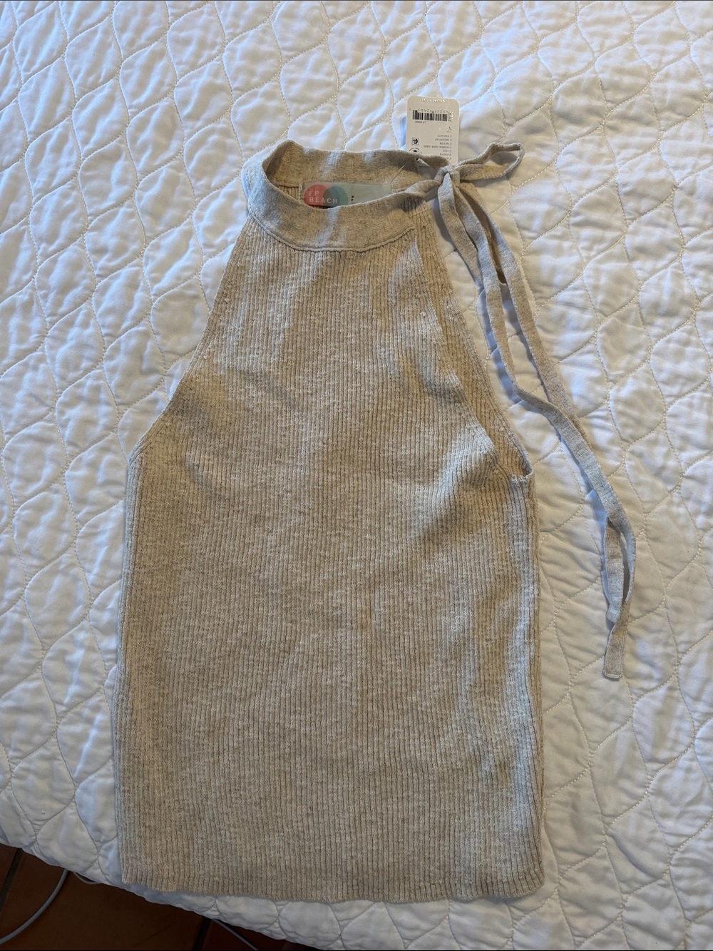 Free People Halter Tank Top with Neck Tie - Beige